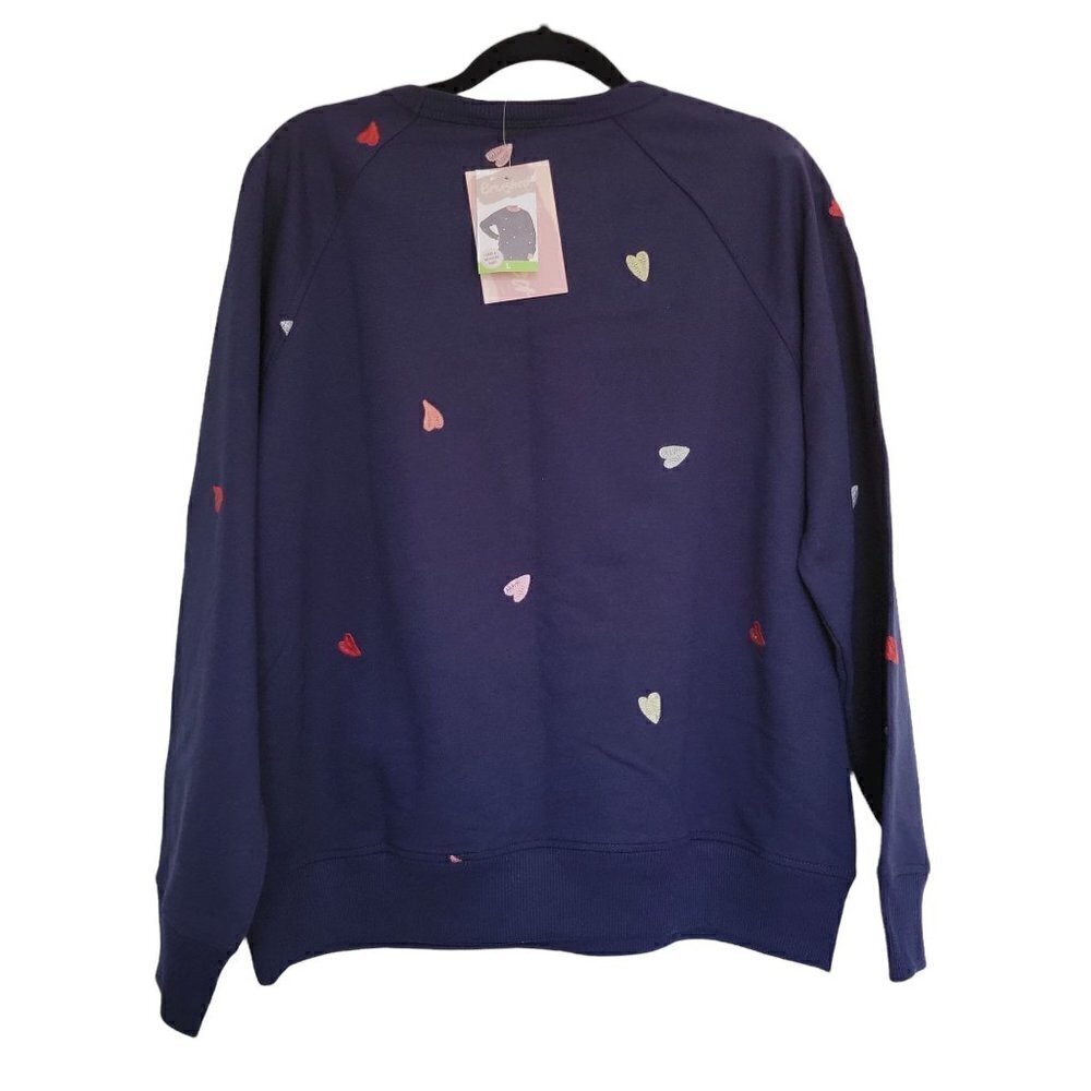 2-Piece Fun Novelty Heart Embroidered Jogger Pullover Top Navy Women Size L